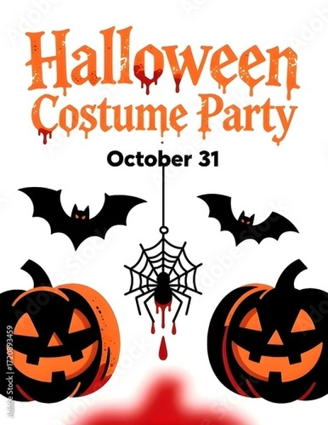 Fototapeta Minimal Halloween Costume Party Poster with White Background and Spooky Elements