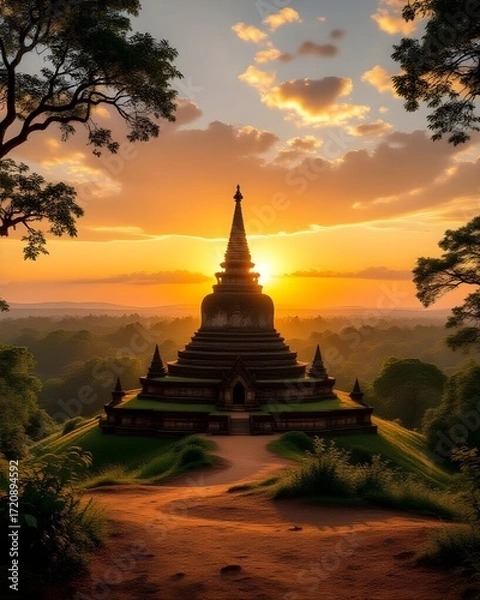 Fototapeta Forest Stupa at Sunset Calm