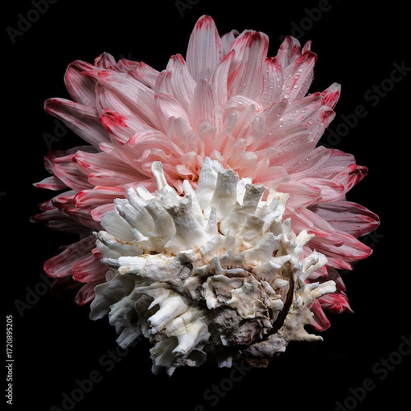 Fototapeta Still Life with Pink Chrysanthemum and Murex Shell
