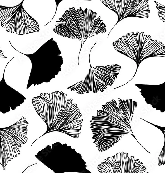 Fototapeta Seamless floral pattern with Ginkgo leaves. Vector graphic background
