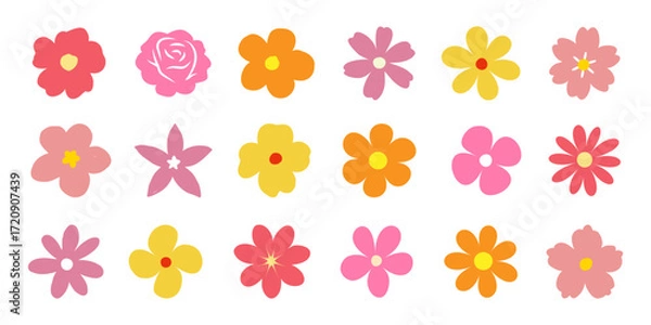 Fototapeta Set of colorful flowers vector. Hand drawn simple flower icon collection.