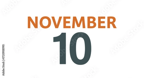 Fototapeta Minimalistic calendar representation showcasing November tenth, designed with clear typography for reminders or event highlight purposes