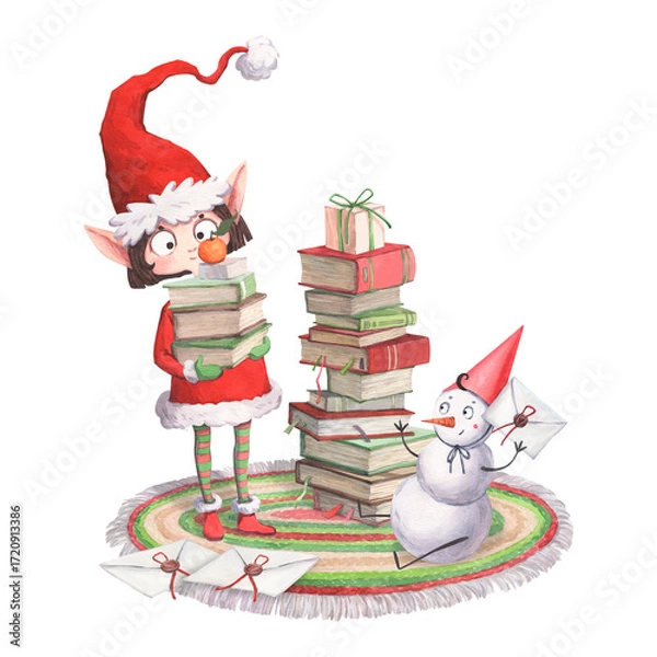 Fototapeta Santa's helpers sort letters and books