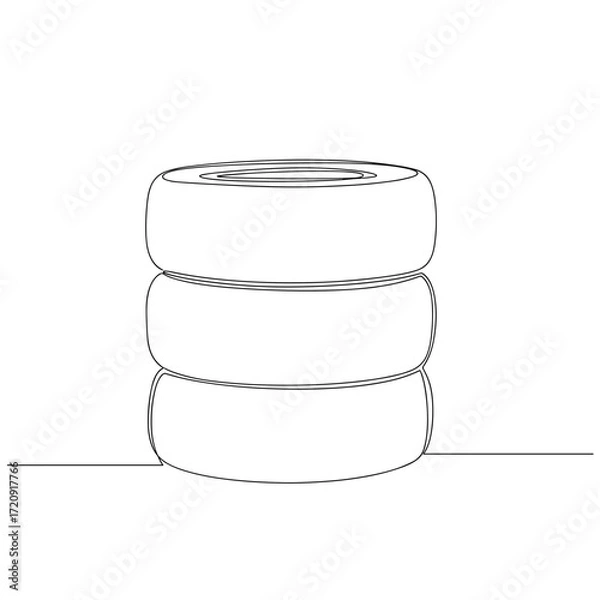 Fototapeta Stack of tires in minimalist black line art on white background