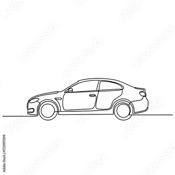 Fototapeta car side view in minimalist black line art on white background