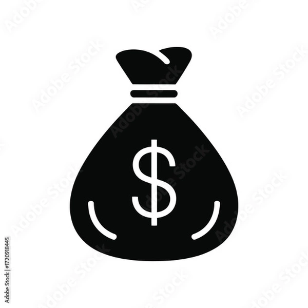 Obraz Simple silhouette of a money bag with dollar sign icon for financial concepts