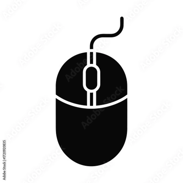 Obraz Simple silhouette of a computer mouse with a connected cable and scroll wheel