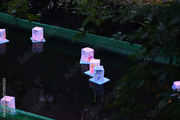 Fototapeta 流し灯籠、松戸宿坂川献灯祭りにて