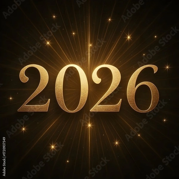 Fototapeta Elegant golden 2026 with sparkling light rays