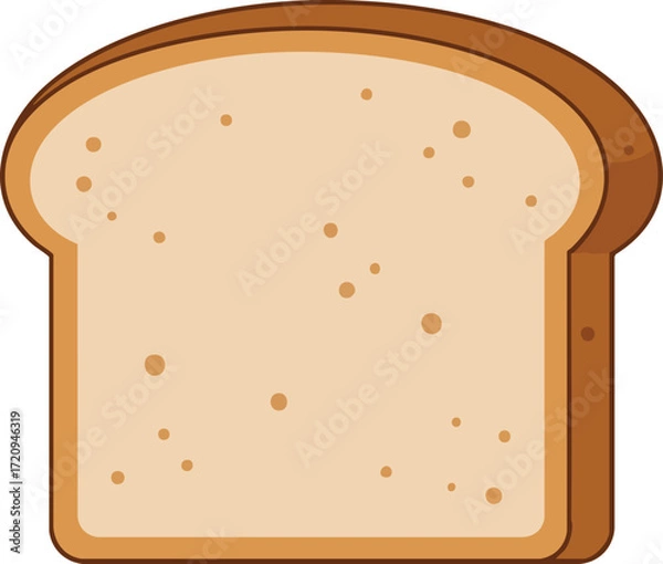Fototapeta A single slice of plain white bread with a light brown crust and a soft interior, depicted in a simple cartoon style.