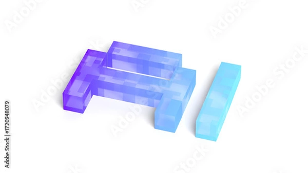 Fototapeta AI text isolated on white background. Artificial intelligence. Blue and violet color. Pixel. Glassmorphism. 3d illustration.