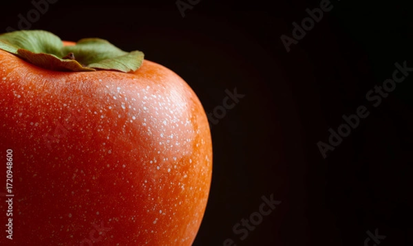 Obraz Sweet persimmon with leaves on a dark background