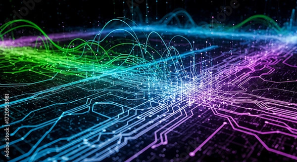 Obraz Vibrant data streams illuminate modern connectivity, showing complex network, perfect for tech, innovation, and future concepts with dynamic digital design