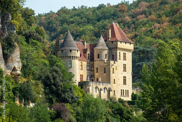 Obraz In the heart of Perigord Noir, in the Dordogne valley, the Castle of La Malartrie overlooks one of the most beautiful village of France, La Roque Gageac.