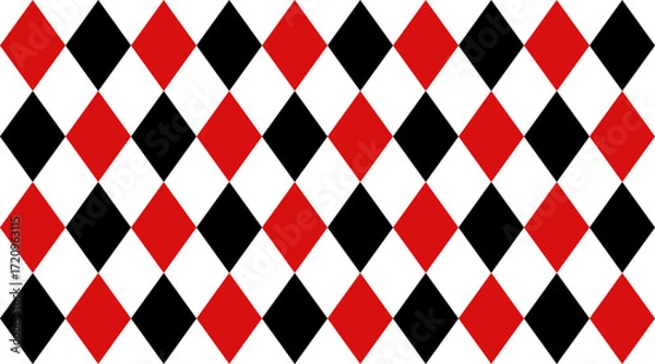 Fototapeta Harlequin red and black seamless pattern. Argyle classic fabric design texture. Diamond lozenge simple background. Joker geometric wallpaper bg. Venetian rhombus carnival ornament. Vector illustration