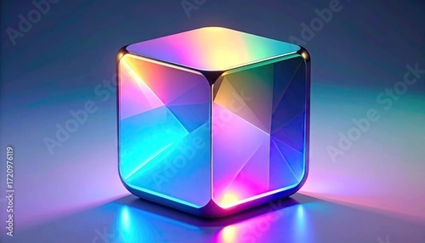 Fototapeta Colorful Illuminated Cube Abstract 3D Render