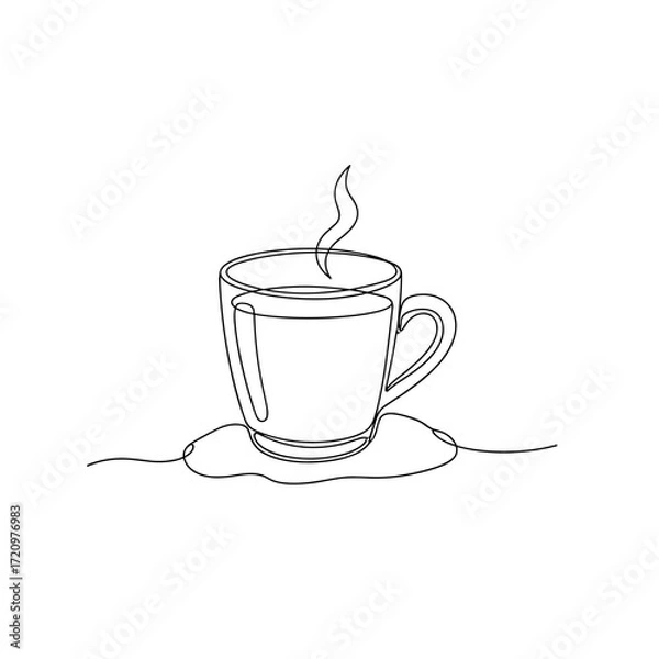 Fototapeta Hot beverage in cup on saucer in minimalist black line art style
