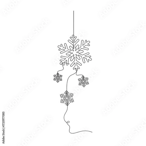 Fototapeta Hanging snowflake decorations in minimalist black line art style