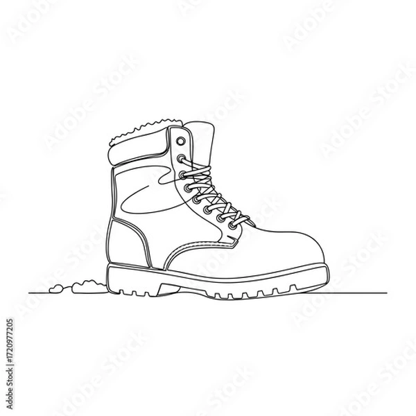 Fototapeta Winter boot with laces in minimalist black line art style