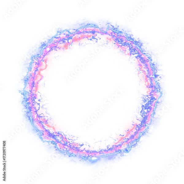 Fototapeta Abstract effect explosion electric energy shockwave, dimensional gate, Neon glow style.