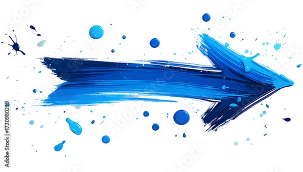 Fototapeta Blue paint arrow graphic design element Abstract art style Vector illustration Isolated on white background