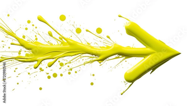 Fototapeta Yellow arrow paint splash graphic design element Isolated on white background Vector illustration Bright color design Next concept