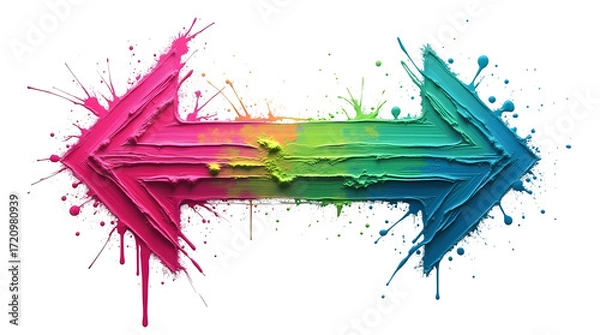 Fototapeta Two opposite arrows colorful paint splatters texture graphic design element Vector illustration Isolated on white background