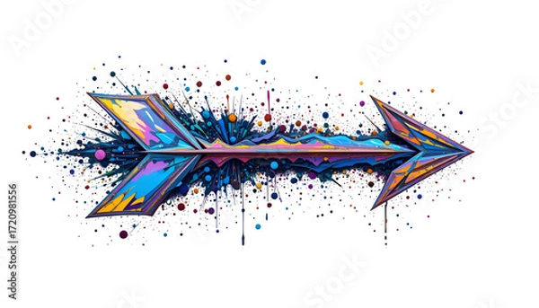 Fototapeta Colorful arrow graphic design element with paint splashes Abstract vector illustration Modern art style Isolated on white background