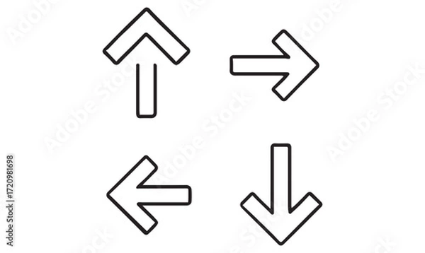 Fototapeta Basic Linear Chevron Arrow Pack – Bold Outline Directional Pointer Icons Black Stroke Vector Set