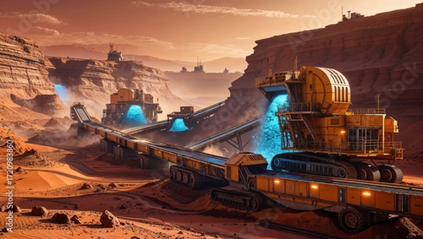 Fototapeta Futuristic Mining Base on Mars