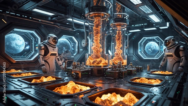 Fototapeta Futuristic Space Laboratory Refining Minerals