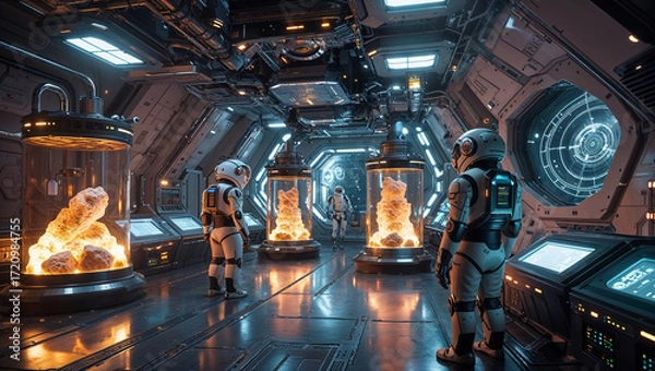 Fototapeta Futuristic Space Laboratory Refining Minerals