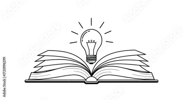 Fototapeta Open book with a light bulb above it, symbolizing knowledge