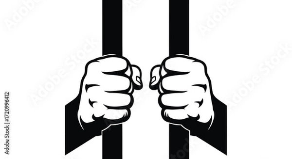 Fototapeta Hands holding prison bars representing confinement