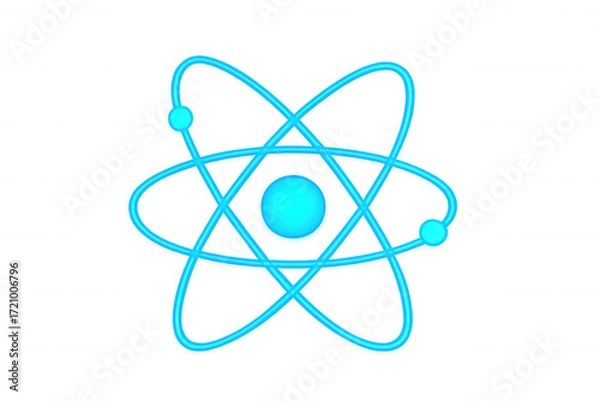 Fototapeta Atom model with electrons orbiting a nucleus, representing science, physics, and nuclear energy on a transparent background