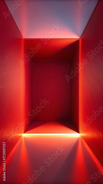 Fototapeta Crimson Neon Tunnel Interior With Reflective Floor, Dramatic Lighting and Symmetric Geometry

