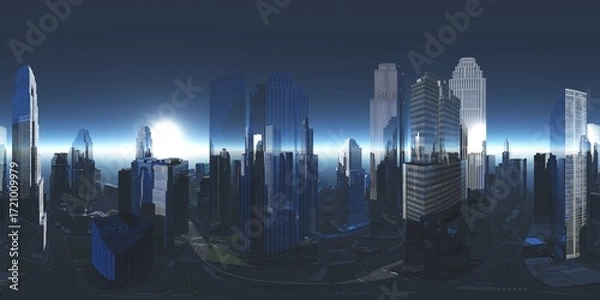 Obraz Panorama of the city. Environment map. HDRI map. equidistant projection. Spherical panorama.
3D rendering