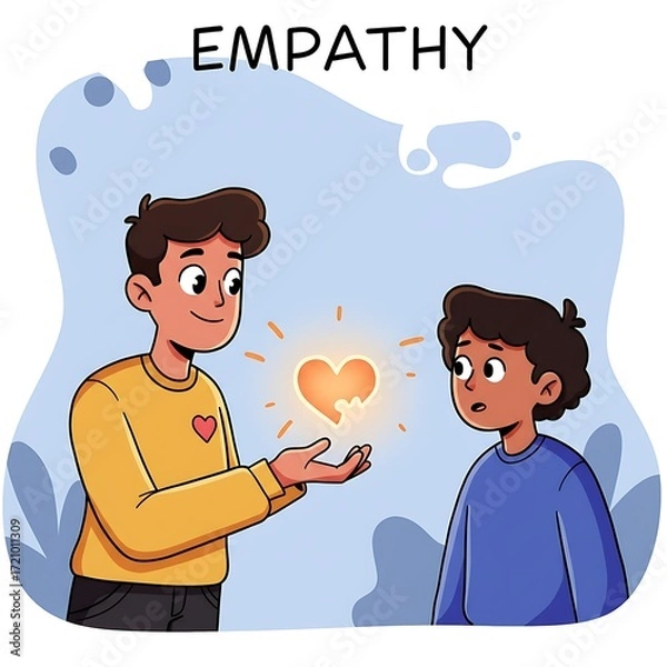 Obraz Two boys sharing a glowing heart, symbolizing empathy and connection