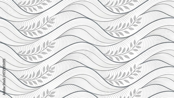 Fototapeta Elegant wavy lines pattern with leaves creates a soothing, organic feel perfect for modern designs and backgrounds with a minimalist aesthetic