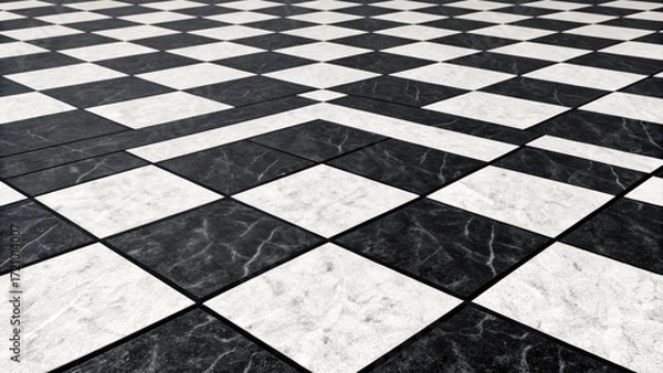 Fototapeta Elegant black and white marble floor tile pattern in a classic checkerboard design for upscale interiors and modern architectural projects