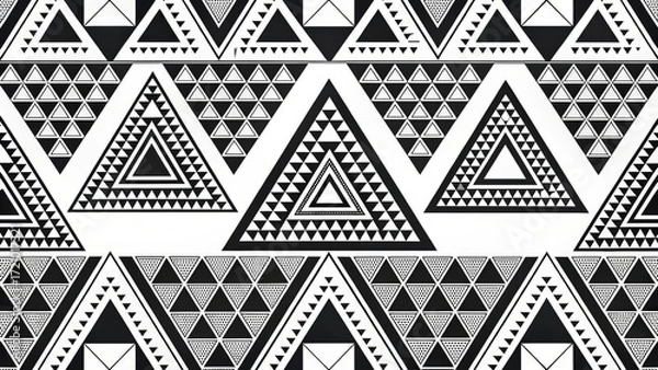 Fototapeta Bold geometric triangle pattern with unique tribal flair for modern interiors and striking graphic design projects, offering unique texture and visual impact