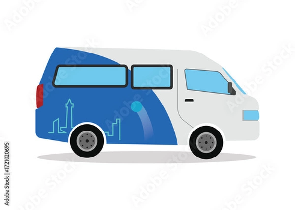 Obraz Minibus transportation. Simple design with environmentally friendly technology. Stock Illustration