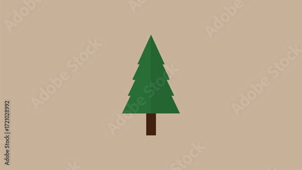 Fototapeta A simple green christmas tree with a brown trunk on a tan background in a minimalist style design