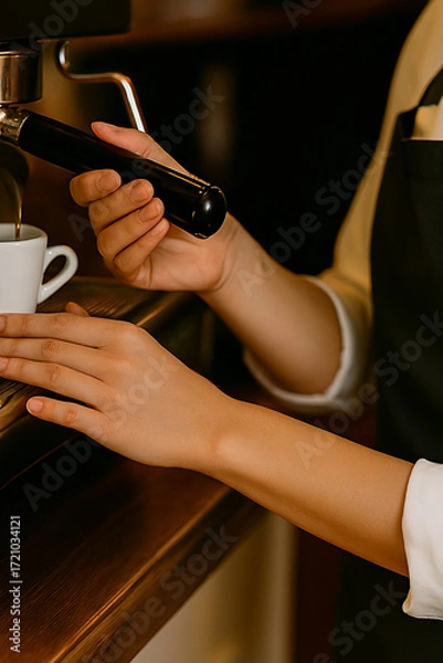 Fototapeta hands preparing an expresso AI generated