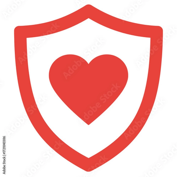 Fototapeta Red Heart Inside a Shield Icon, Symbolizing Health, Protection, and Care