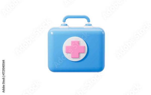 Fototapeta Cartoon medical first aid kit isolated in the white background, 3d rendering.