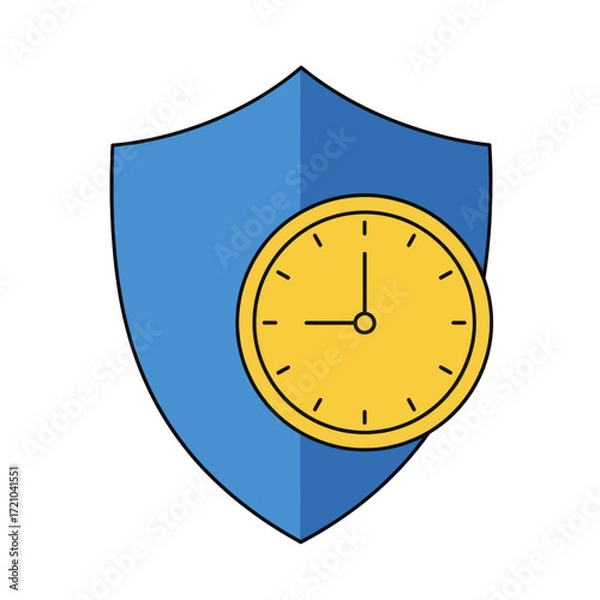 Fototapeta Vector illustration of a shield with a clock, representing security, time, and protection