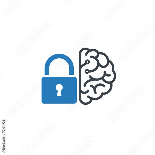 Fototapeta Digital Security and Artificial Intelligence Concept, a Lock Combined with a Stylized Brain Illustration