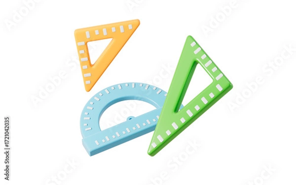 Fototapeta Cartoon rulers, vernier protractor and triangular rule and so on learning stationery, 3d rendering.