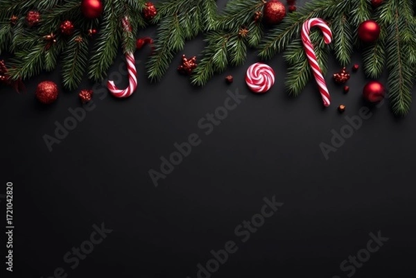 Fototapeta Christmas Decoration Frame on Black Background
